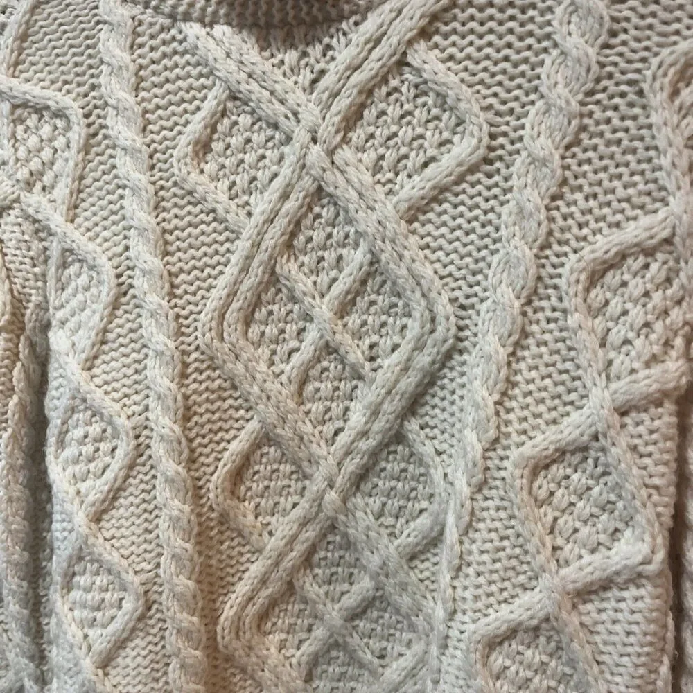 Paul James England‎ Sweater Women’s Small Beige Cable Knit Pullover Mock Neck